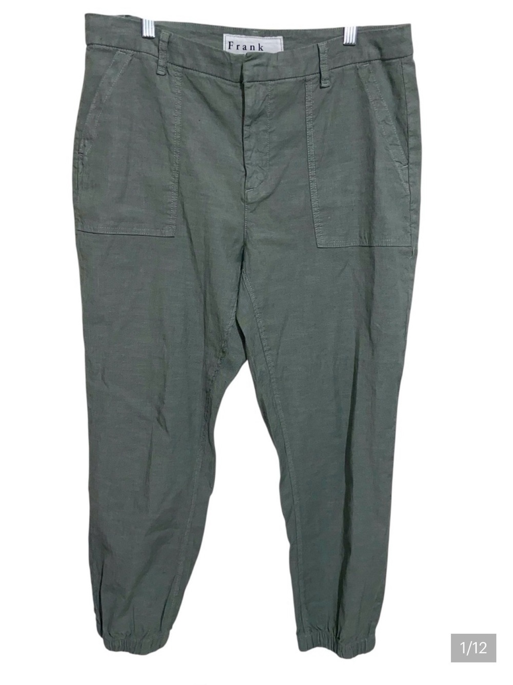 Frank & Eileen Pants Womens Size 12 Jameson Utility Jogger Olive Flax Cotton